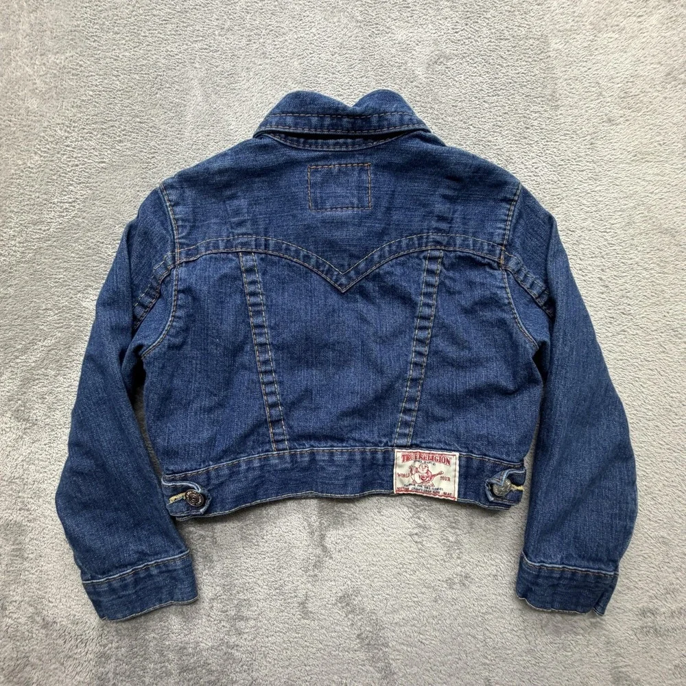 True Religion Jacket Youth M Blue Denim Collared‎ Button Pockets Short Slim